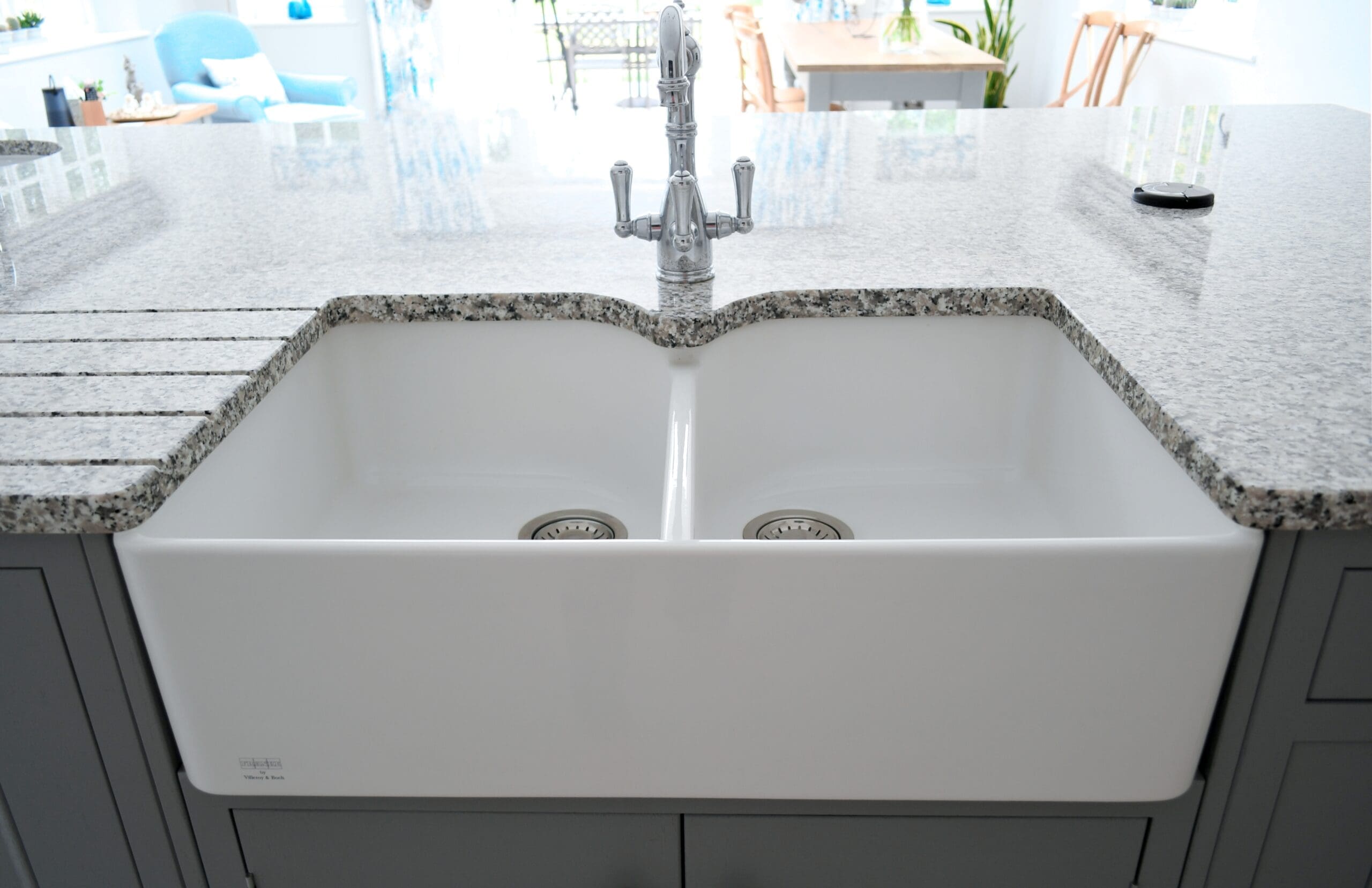 Double Butler Sink In-frame Two Tone Kitchen Granite Worktop Stonemill Kitchens