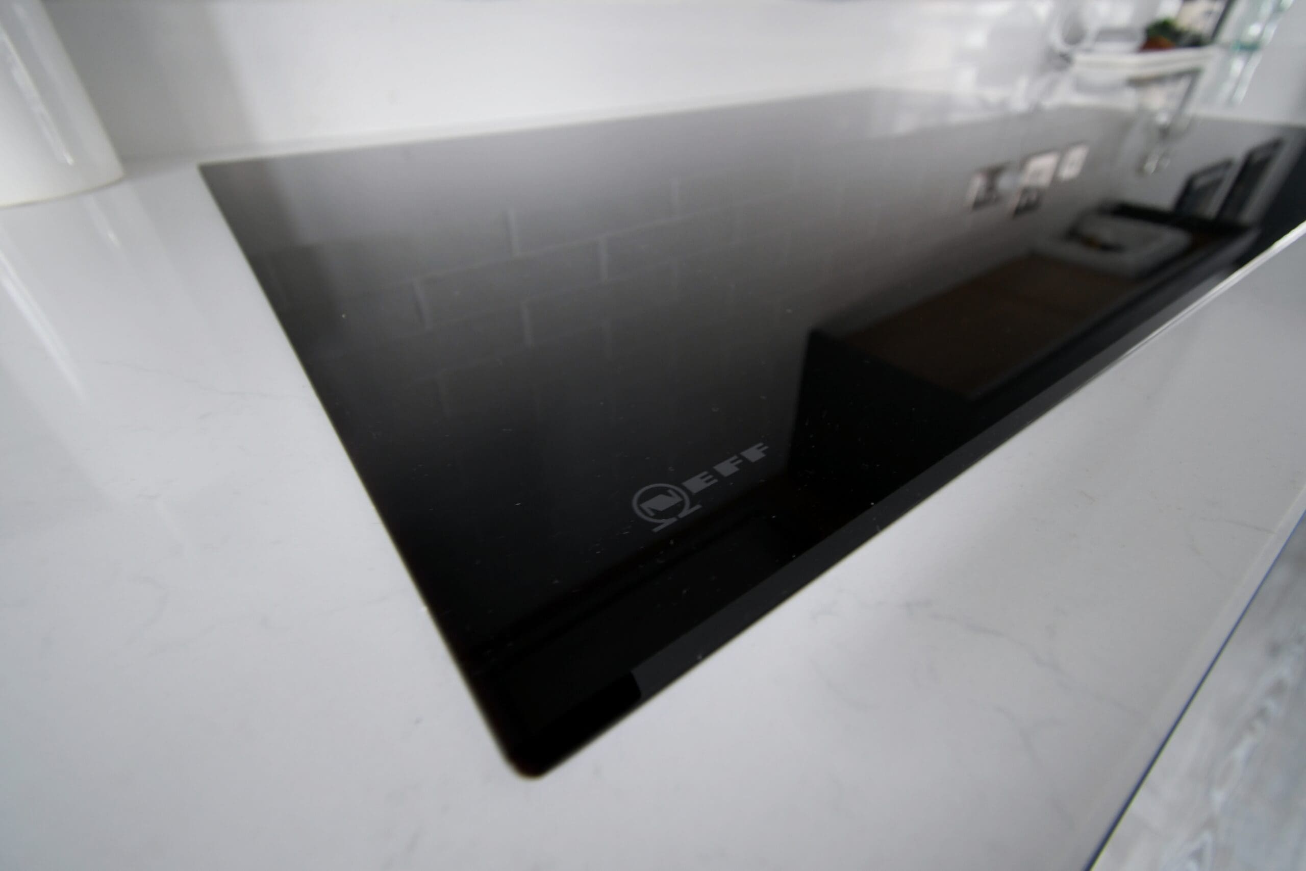 In-frame Painted Farrow and Ball Downpipe Franke Sink Quooker Tap Peninsula and Island Neff Hob Stonemill Kitchens