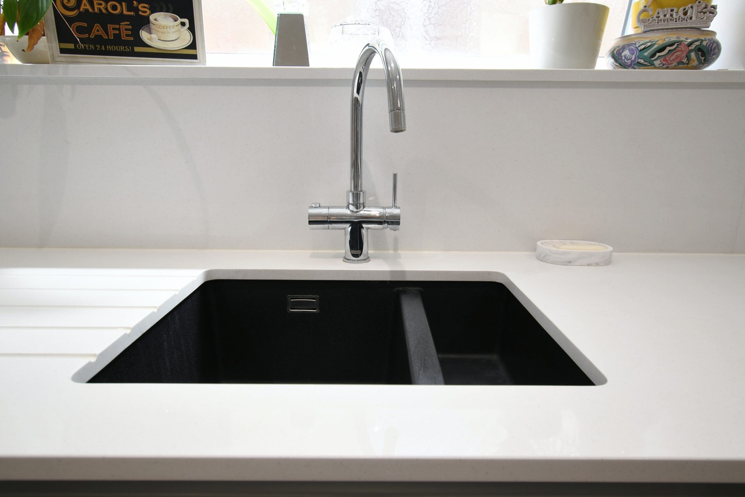 Black Franke Sink and Tap Light Grey Kitchen Stonemill