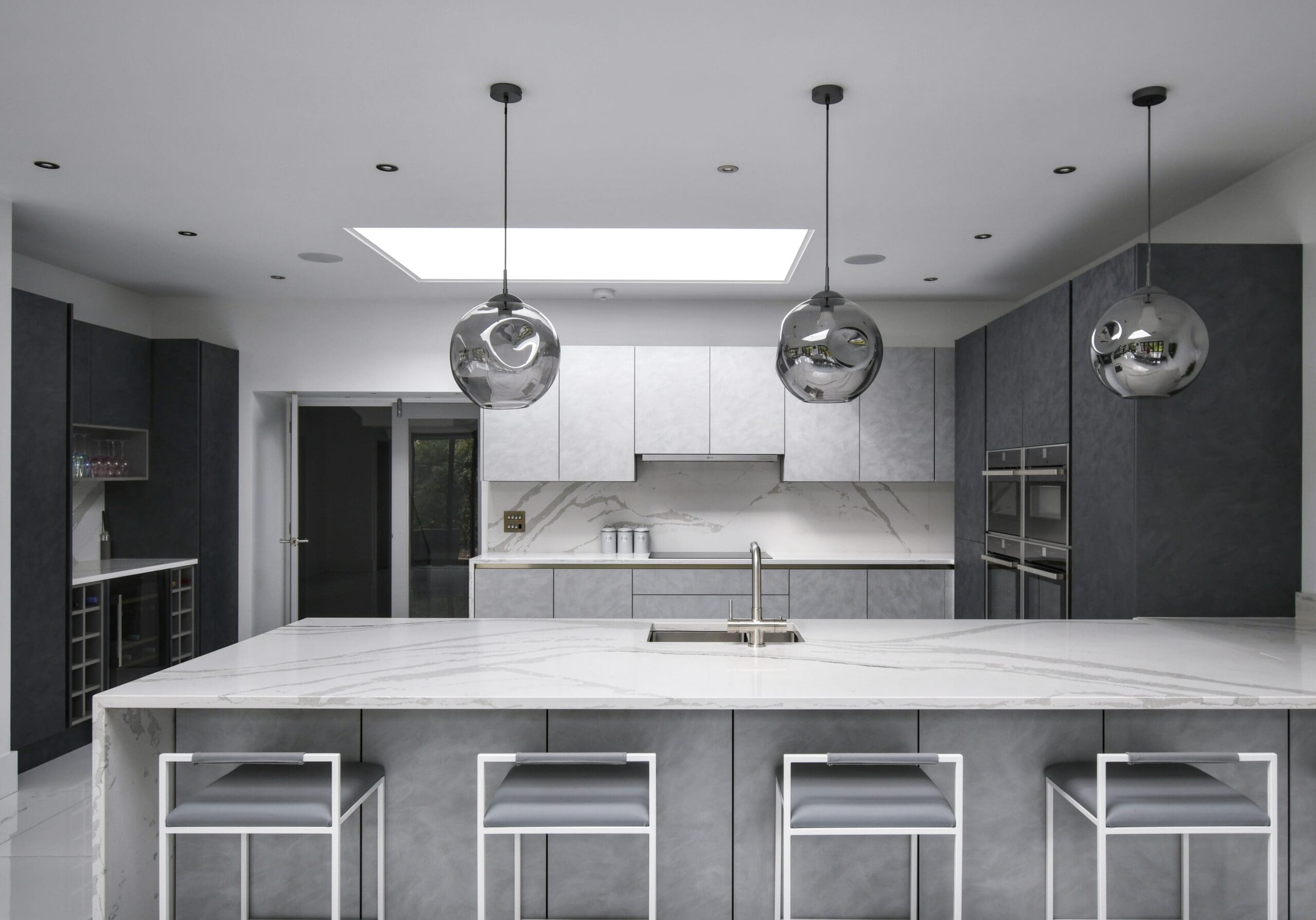 Light and Dark Grey True Handleless Kitchen Rail System Swirl Modern Stonemill Kitchens