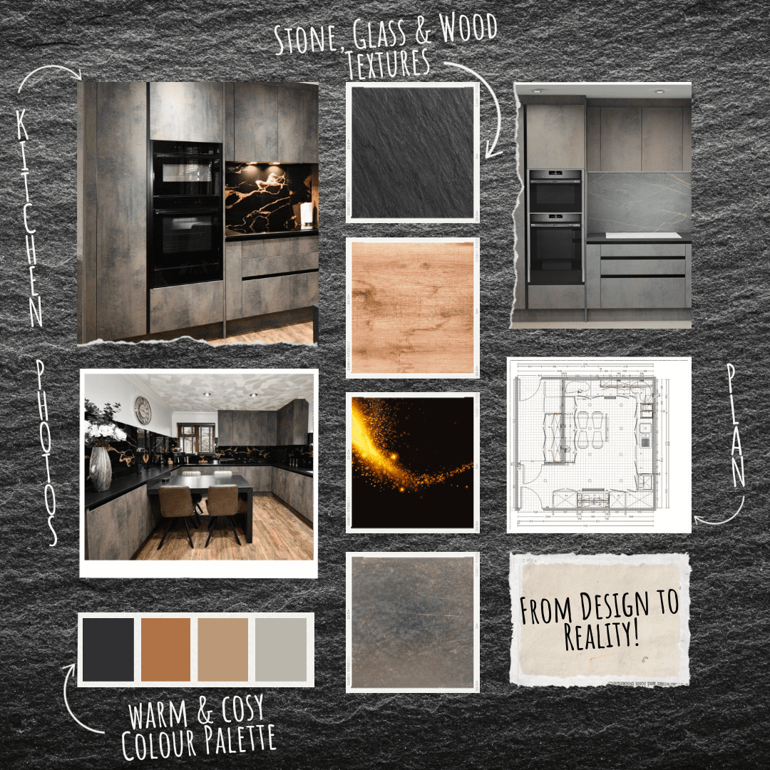 Dark rustic kitchen in copper and gold