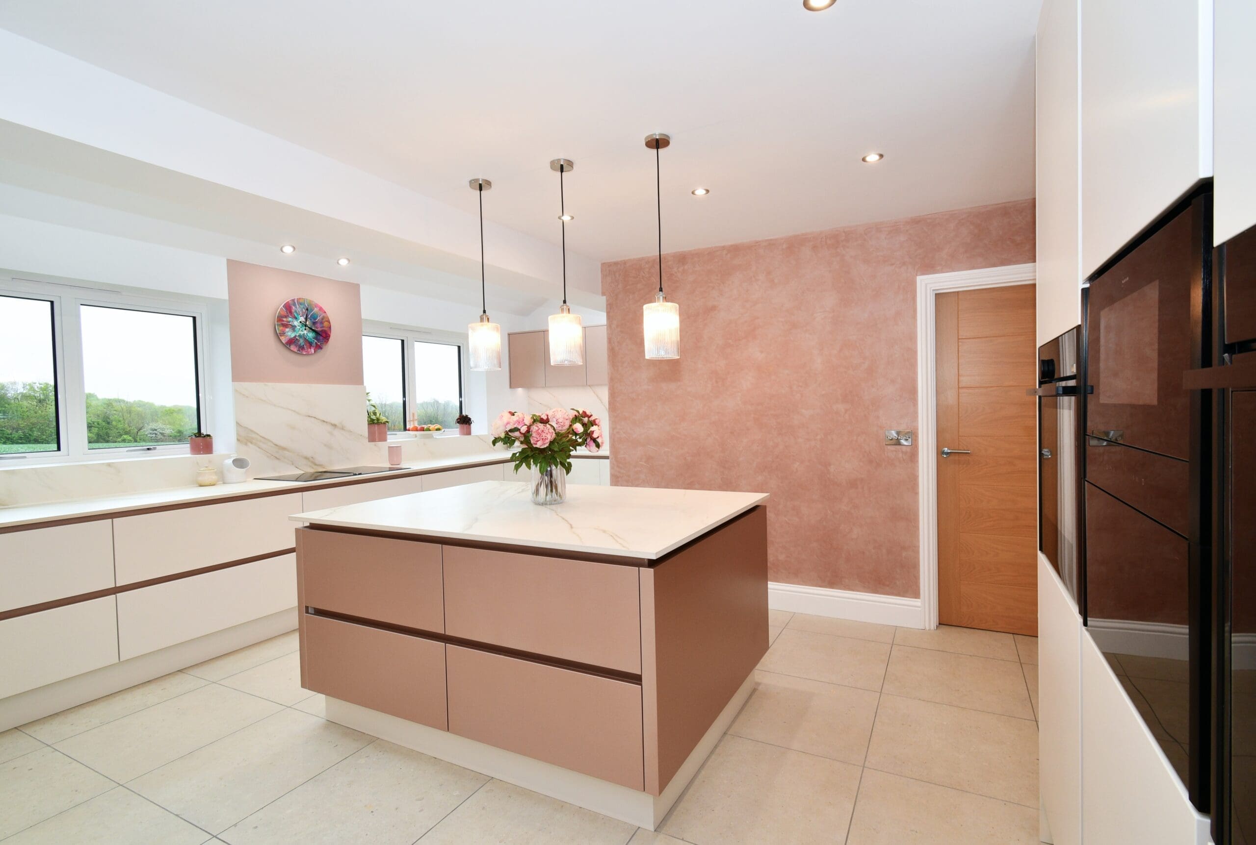 Shimmering Rose Gold and Porcelain Kitchen